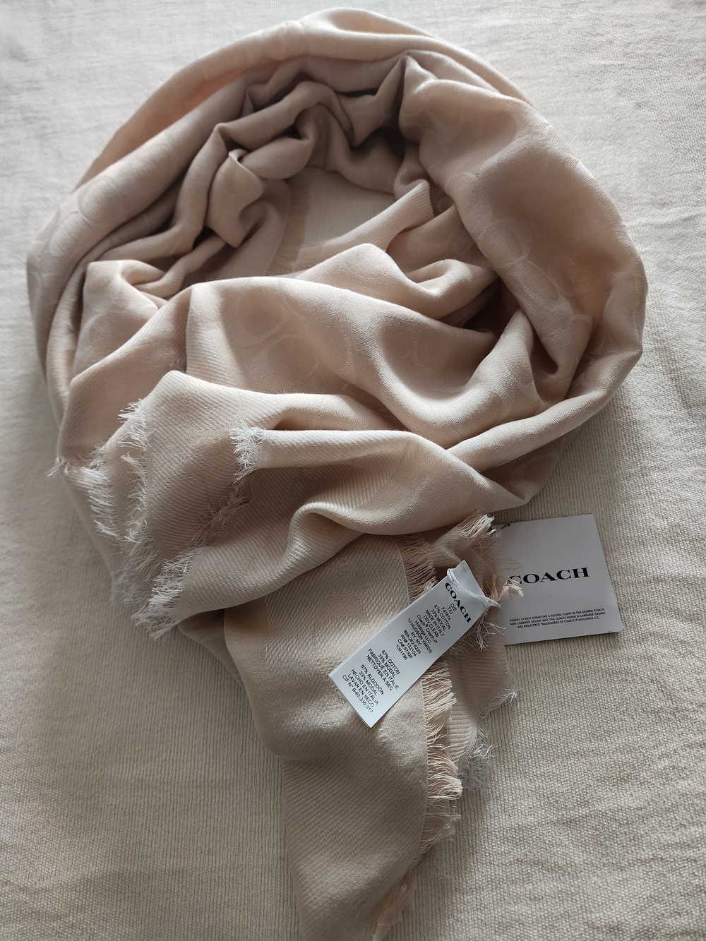 Coach NWT Signature Jacquard Oatmeal Oversized Scarf Wrap Shawl Made in Italy